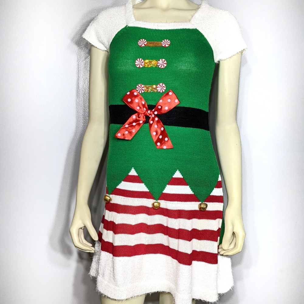 Holiday Dress Medium Green Red White NWT